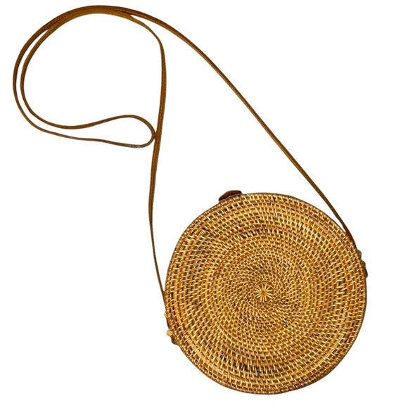 Novum Crafts Round Rattan Wicker Boho Summer Beach Crossbody Bag - Picture 6 of 9
